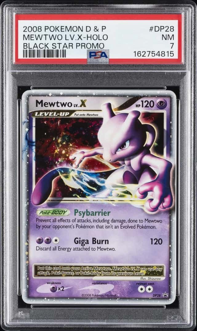 2008 POKEMON DIAMOND & PEARL BLACK STAR PROMO #DP28 MEWTWO LV.X-HOLO PSA 7