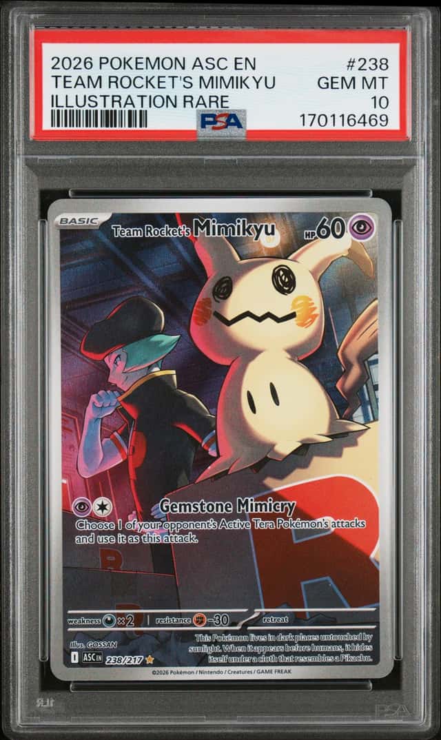 2026 Pokemon ASC 238/217 Team Rocket's Mimikyu Illustration Rare PSA 10 Gem Mint