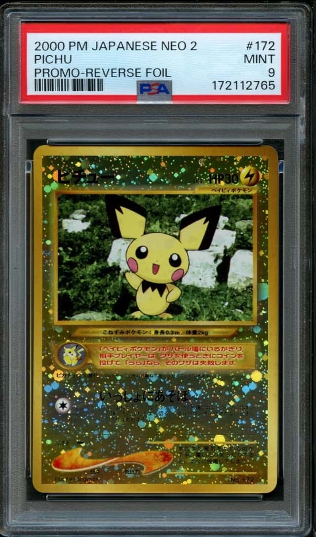 Pokemon Japanese Reverse Foil Pichu #172 | PSA 9 Mint | Neo 2 File 2000
