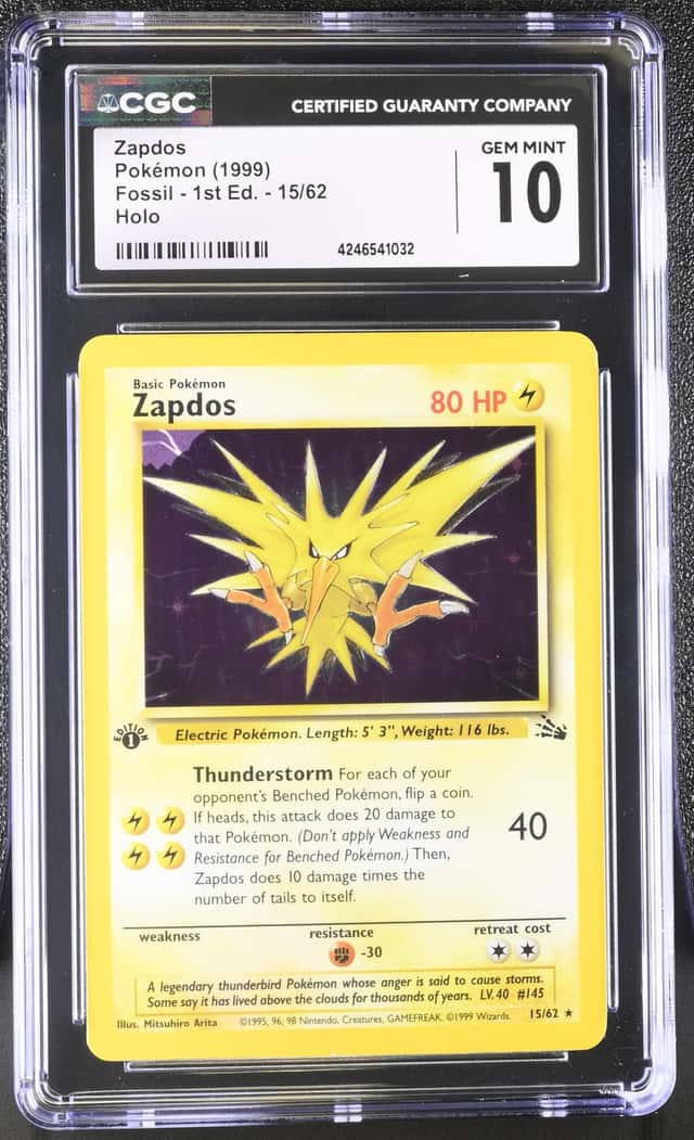 1999 Pokemon Fossil #15/62 Zapdos Holo 1st Edition CGC 10 GEM MINT