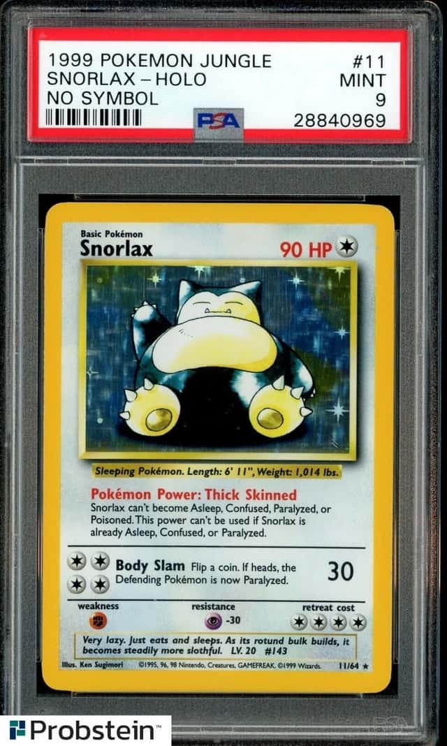 1999 POKEMON JUNGLE #11 SNORLAX-HOLO NO SYMBOL PSA 9 MINT