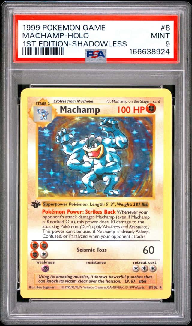 1999 Pokemon Game 1st Edition Shadowless #8 Machamp Holo PSA 9 MINT