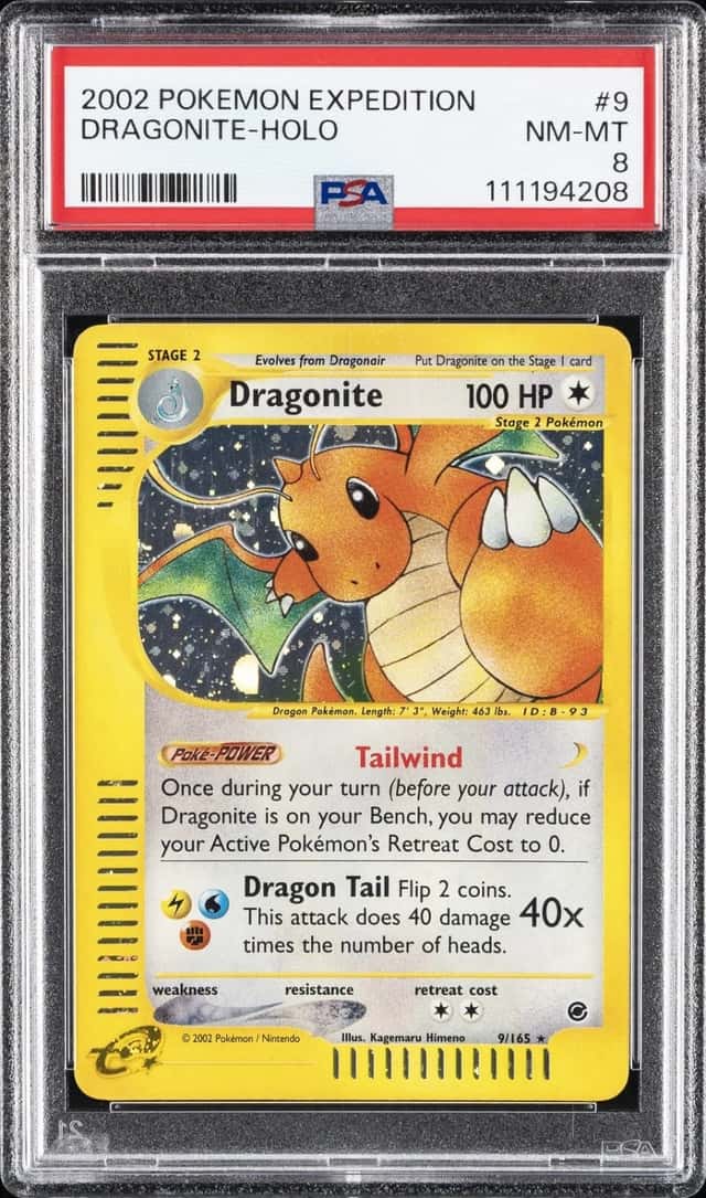 2002 POKEMON EXPEDITION #9 DRAGONITE-HOLO PSA 8