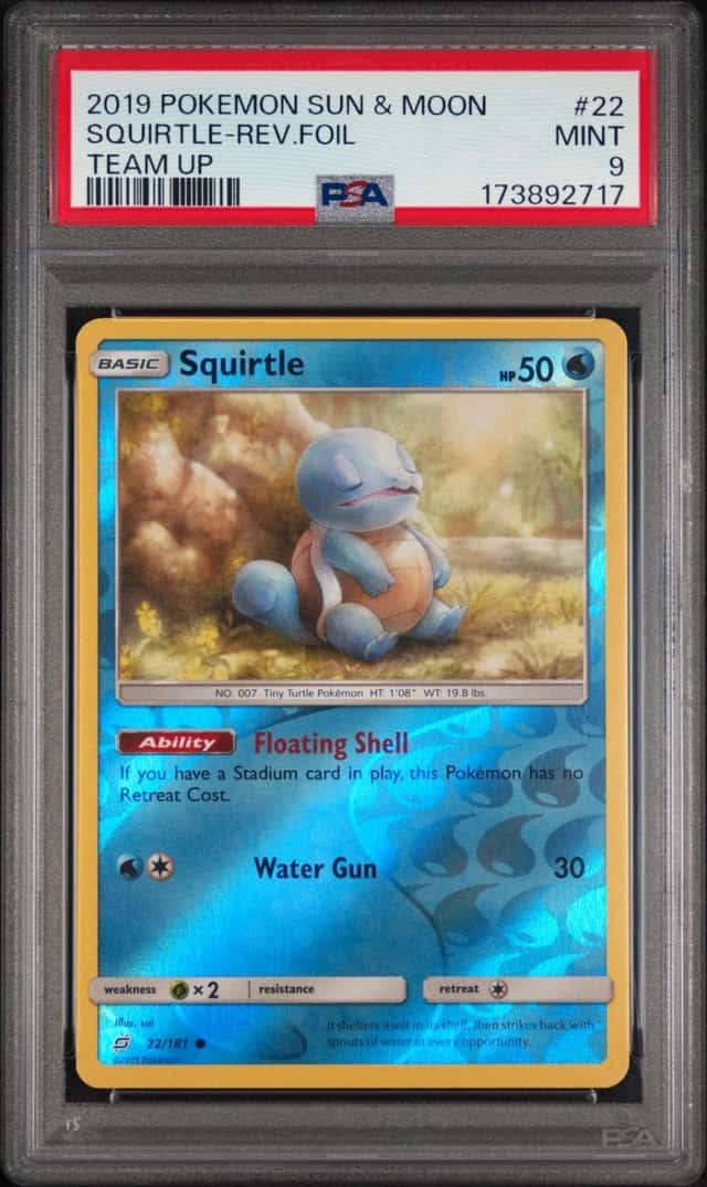 2019 POKEMON SUN & MOON TEAM UP #22 SQUIRTLE-REVERSE FOIL PSA 9