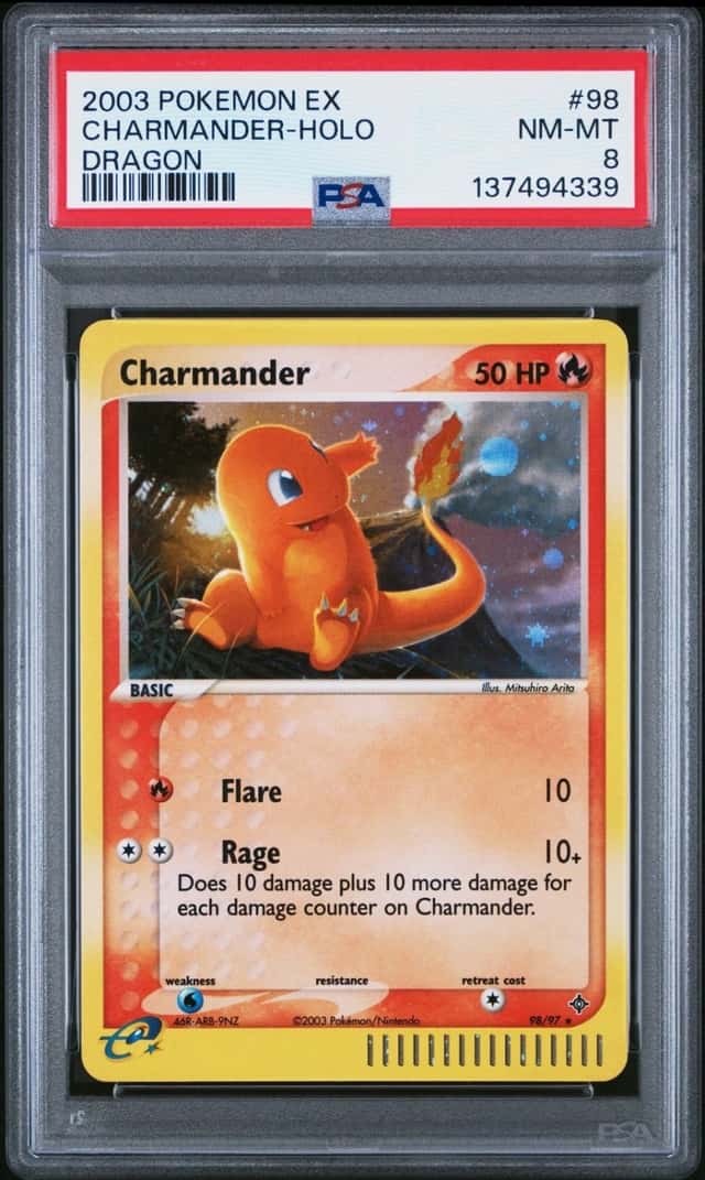 2003 POKEMON EX DRAGON #98 CHARMANDER-HOLO PSA 8