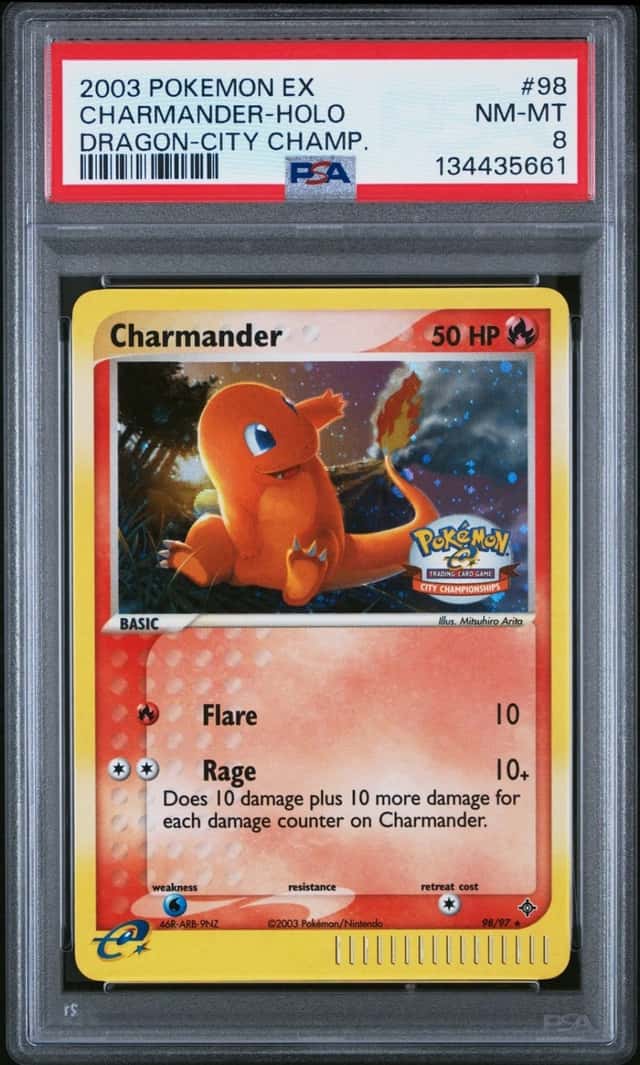 2003 POKEMON EX DRAGON CITY CHAMPIONSHIPS #98 CHARMANDER-HOLO PSA 8