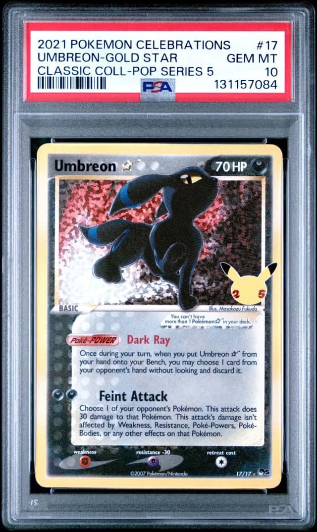 Pokemon Umbreon Gold Star Celebrations Classic Coll. POP Series 5 Holo 17 PSA 10