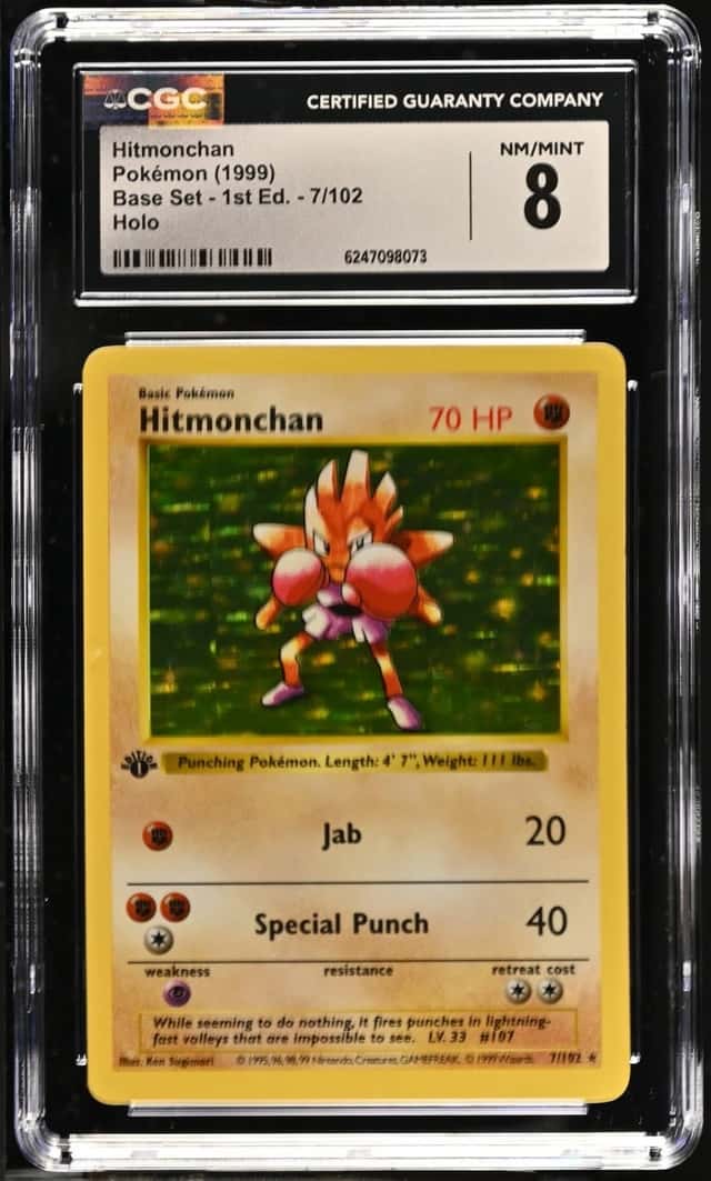 Pokemon Hitmonchan Base Set Shadowless 1st Ed. 7/102 Holo CGC 8