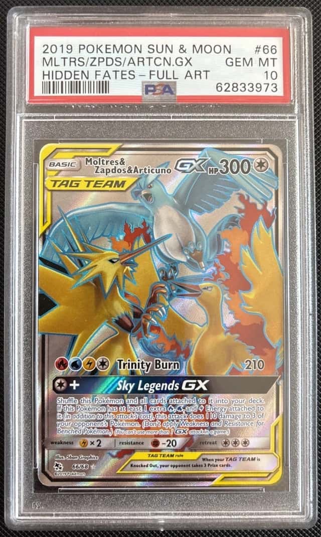 Pokémon TCG Moltres & Zapdos & Articuno GX Hidden Fates 66/68 PSA 10