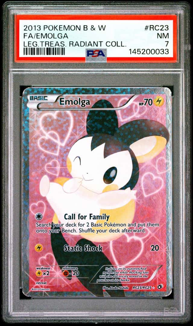 2013 POKEMON LEGENDARY TREASURES RADIANT COLLECTION #RC23 FULL ART/EMOLGA PSA 7