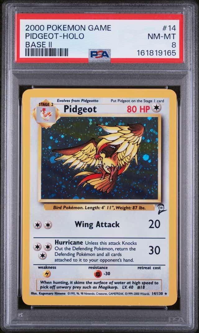 Pokémon Pidgeot TCG Holo Rare Card 14/130 Base Set 2 🔥🔥🔥 PSA 8 🔥🔥🔥