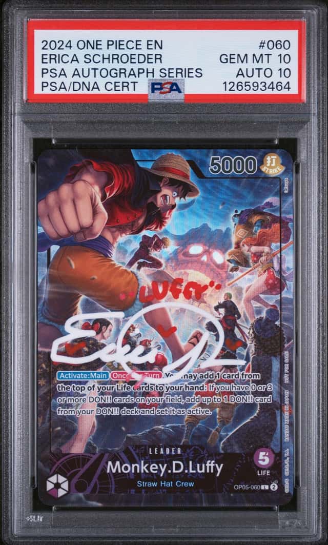 2024 One Piece Promos - Autograph Series #OP05-060 Monkey D. Luffy Signed by Erica Schroeder - PSA GEM MT 10, PSA/DNA AUTO 10