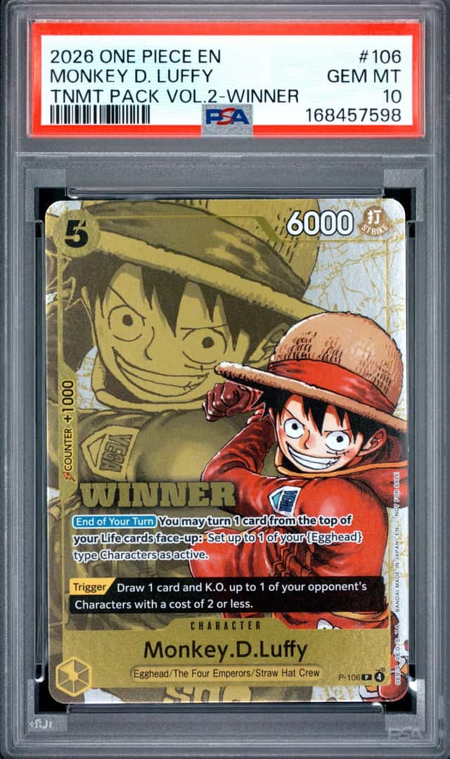 2026 ONE PIECE TOURNAMENT PACK VOL.2 WINNER #106 MONKEY D. LUFFY PSA 10