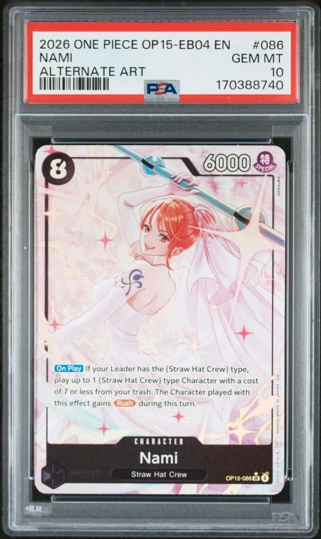 2026 ONE PIECE OP15-EB04-ADVENTURE ON KAMI'S ISLAND ALTERNATE ART NAMI PSA 10