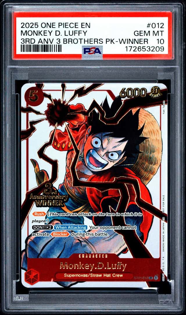 2025 ONE PIECE 3RD ANNIVERSARY TOURNAMENT 3 BROTHERS PACK MONKEY D. LUFFY PSA 10