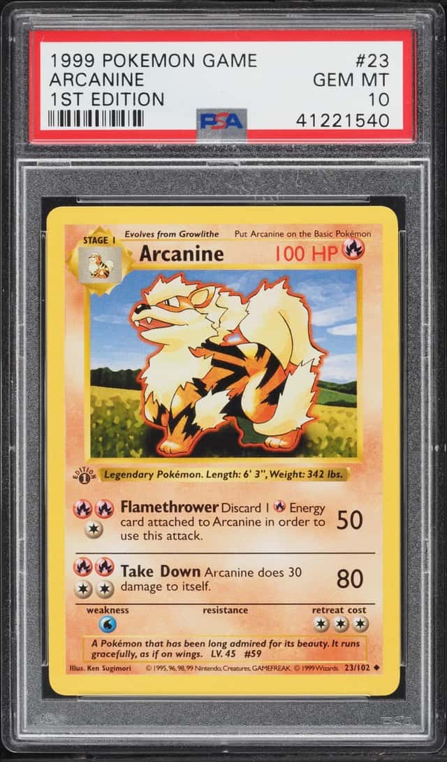 1999 Pokemon Base Set Shadowless 1st Edition Arcanine #23 PSA 10 GEM MINT