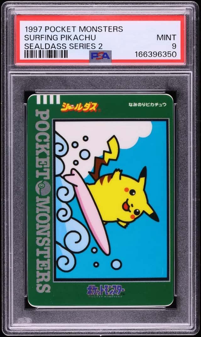 1997 Pokemon Japanese Pocket Monsters Sealdass Series 2 Surfing Pikachu PSA 9 MINT