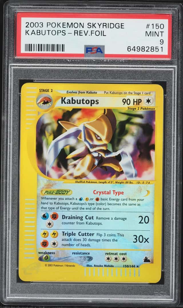 2003 Pokemon Skyridge Reverse Holo Crystal Kabutops #150 PSA 9 MINT