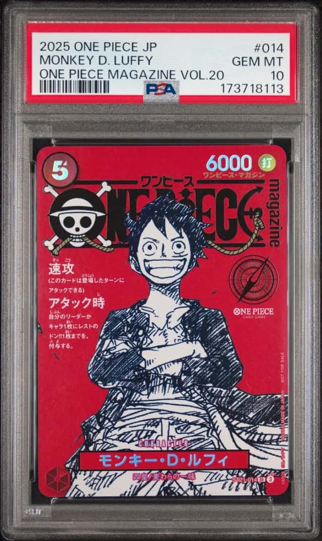 2025 ONE PIECE JAPANESE PROMOS ONE PIECE MAGAZINE VOL.20 MONKEY D. LUFFY PSA 10