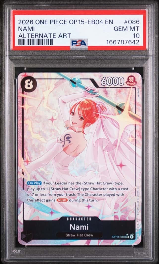 2026 ONE PIECE OP15-EB04-ADVENTURE ON KAMI'S ISLAND ALTERNATE ART NAMI PSA 10