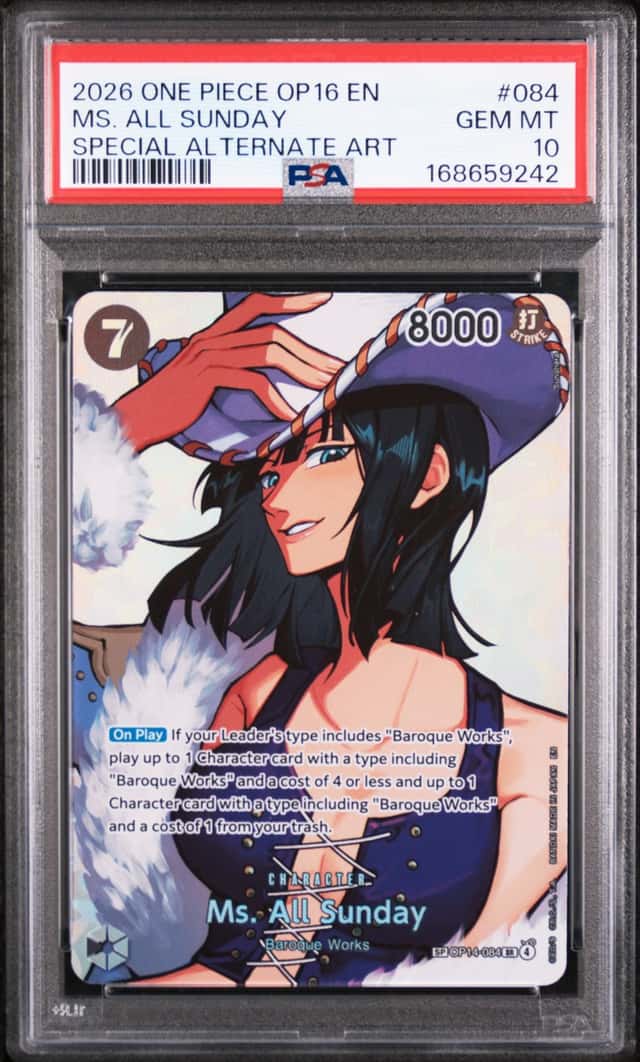 2026 ONE PIECE THE TIME OF BATTLE SPECIAL ALT ART #084 MS. ALL SUNDAY PSA 10