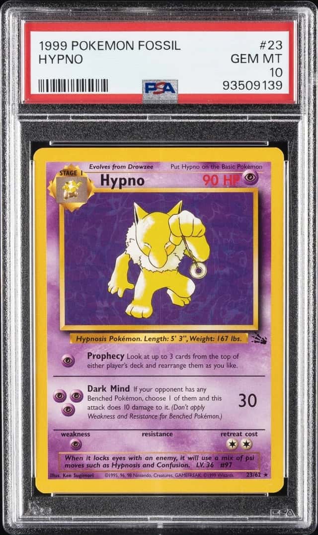 1999 POKEMON FOSSIL #23 HYPNO PSA 10