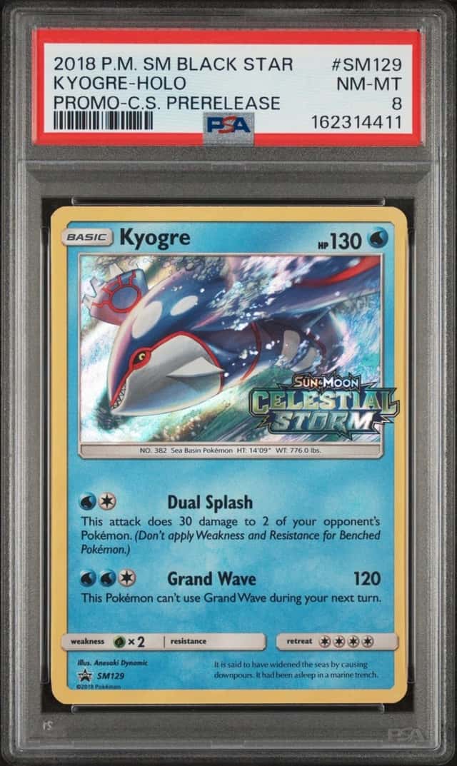 2018 POKEMON SM BLACK STAR PROMO CELESTIAL STORM PRERELEASE KYOGRE-HOLO PSA 8