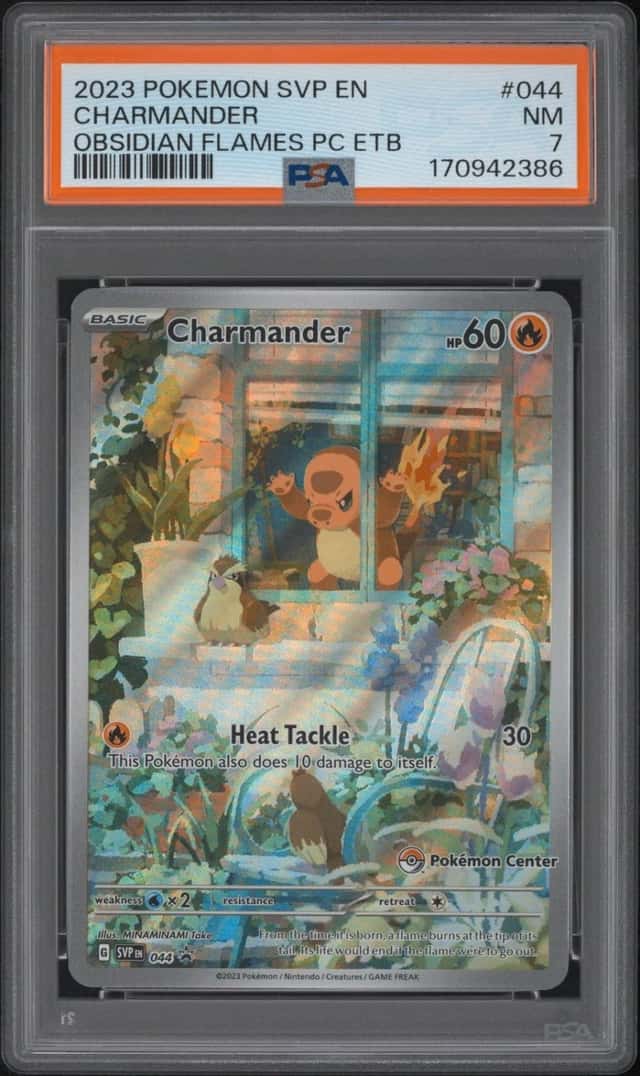 2023 POKEMON SVP OBSIDIAN FLAMES POKEMON CENTER ETB PROMO #044 CHARMANDER PSA 7
