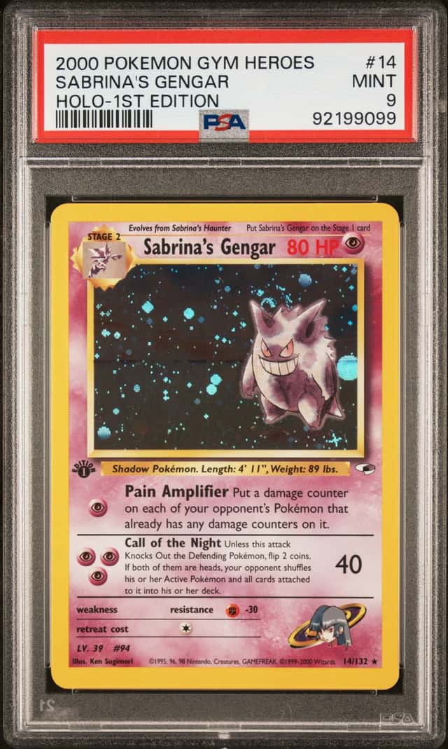 SABRINA’S GENGAR POKEMON GYM HEROES 1ST EDITION HOLO RARE 14/132 GRADED PSA 9