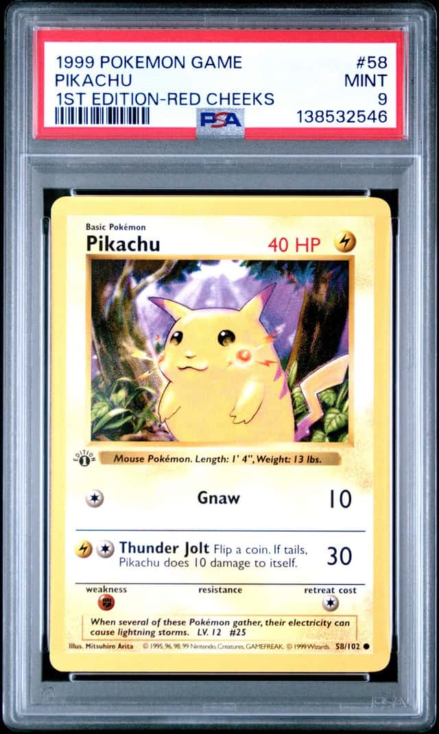 POKÉMON TCG PSA 9 Pikachu (Red Cheeks) 58/102 Base Set (Shadowless) Regular