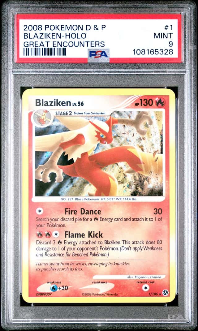 2008 Pokemon Blaziken Holo 1/106 Swirl Diamond & Pearl Great Encounters PSA 9