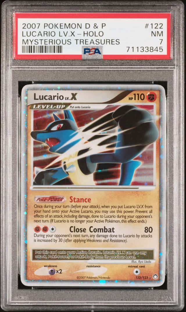 2007 Pokemon D & P Mysterious Treasures #122 Lucario LV.X-Holo PSA 7 NM