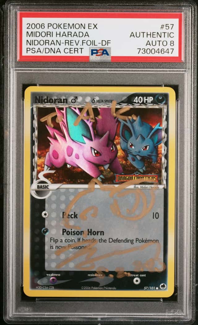 Pokemon PSA  AUTO8 Nidoran Rev. Holo Midori Harada 2006 #57 Dragon Frontiers ENG