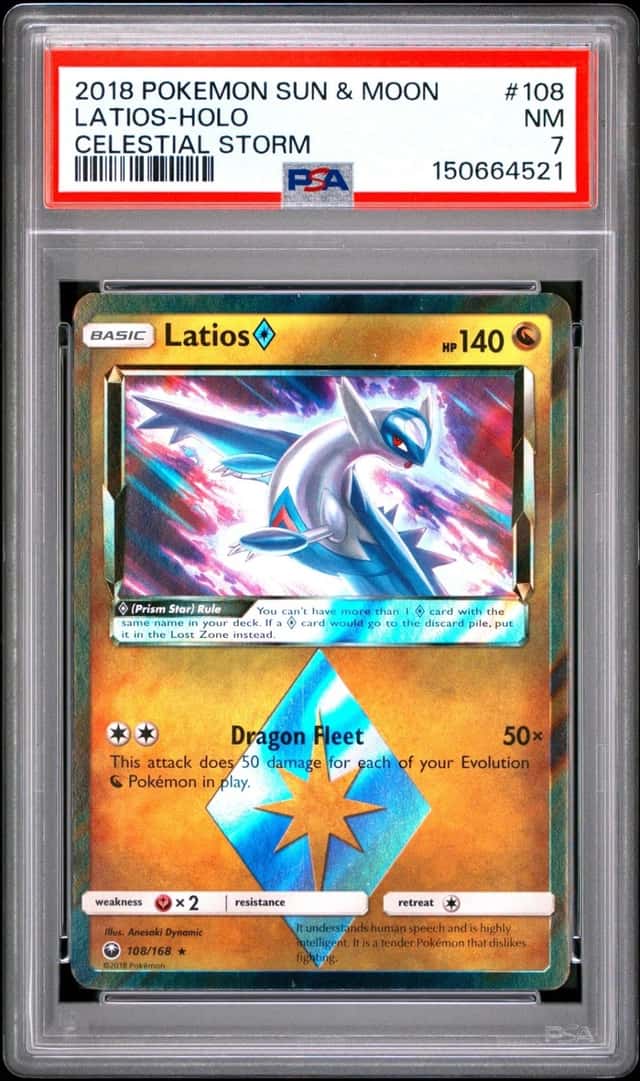 2018 POKEMON SUN & MOON CELESTIAL STORM #108 LATIOS-HOLO PSA 7