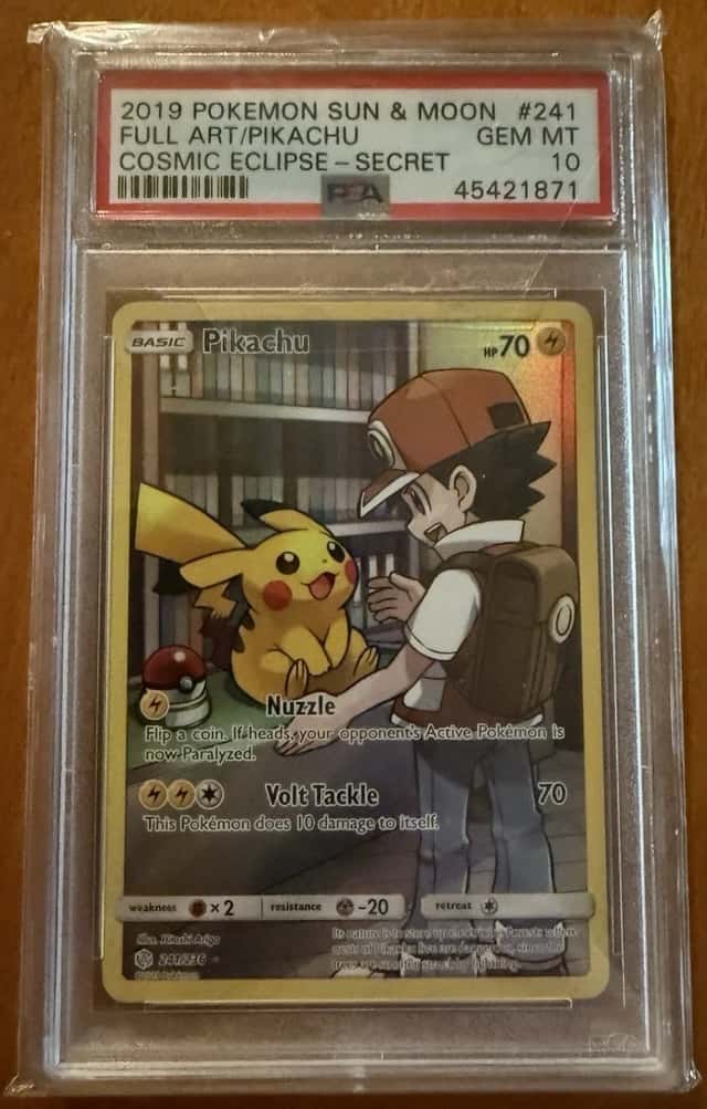 2019 Pokemon TCG Cosmic Eclipse Pikachu 241/236 Secret Rare Full Art Holo PSA 10