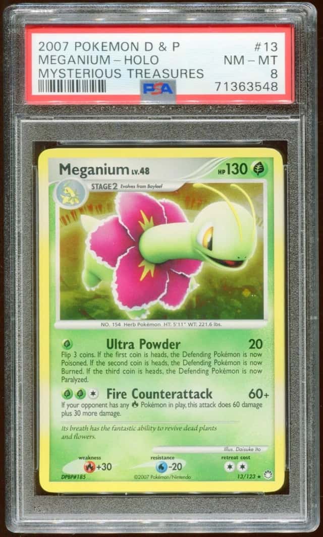 2007 POKEMON D & P MYSTERIOUS TREASURES MEGANIUM #13/123 HOLO FOIL PSA 8 E10