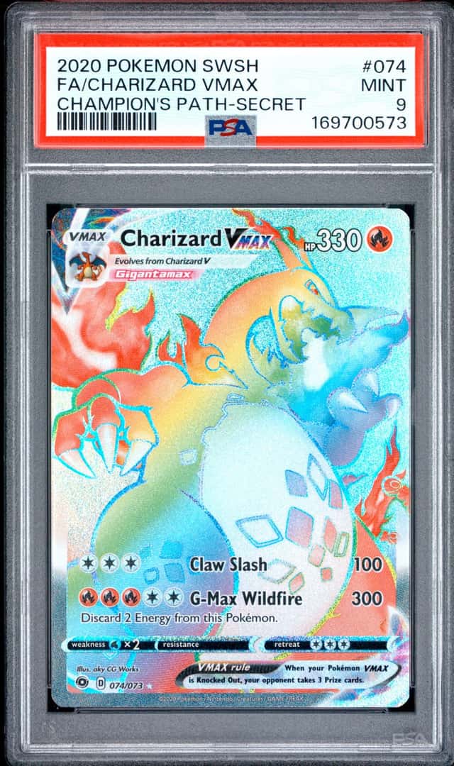 2020 POKEMON SWORD & SHIELD CHAMPION'S PATH SECRET FULL ART/CHARIZARD VMAX PSA 9