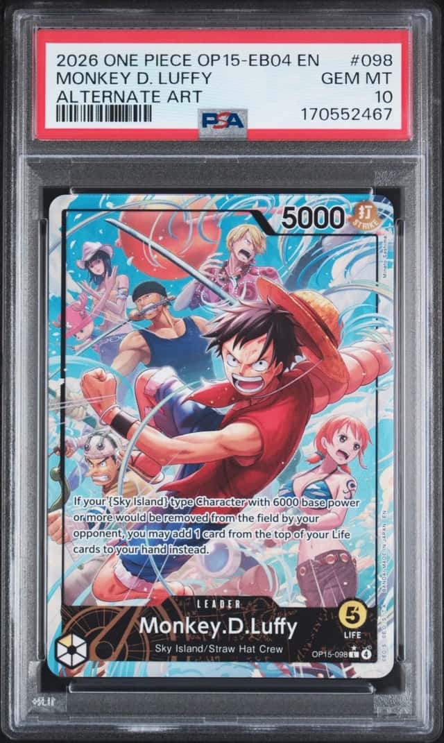 2026 ONE PIECE OP15-EB04-ADVENTURE ON KAMI'S ISLAND #098 MONKEY D. LUFFY PSA 10
