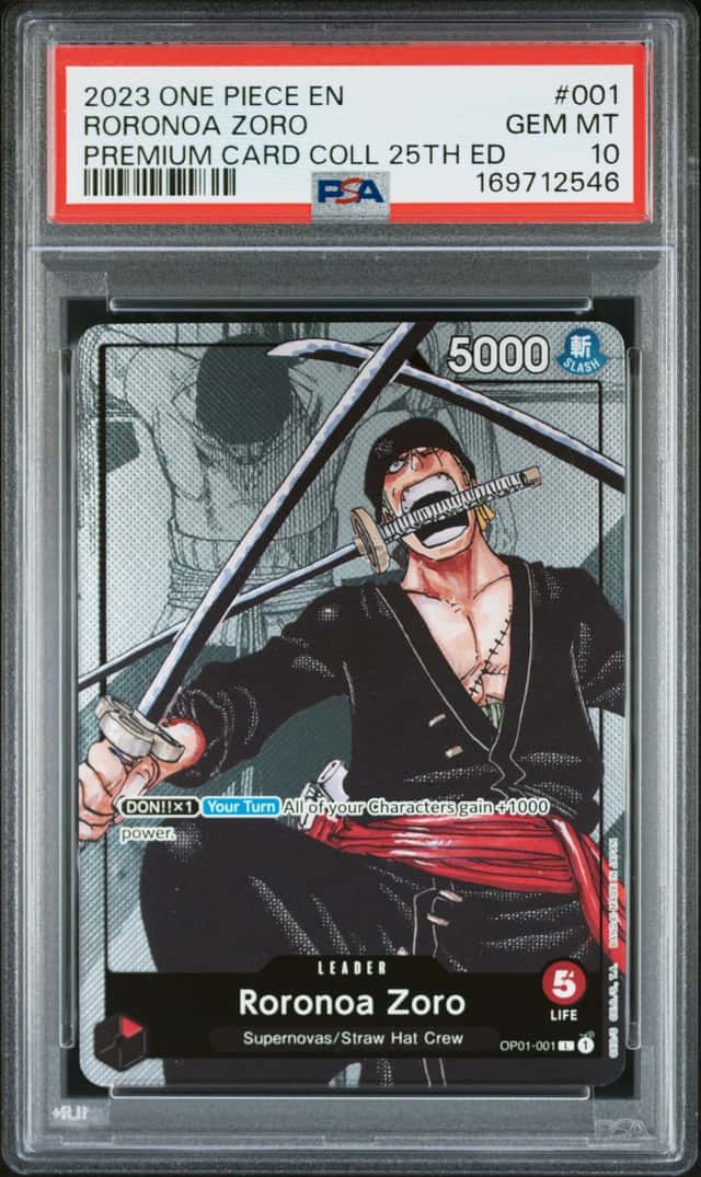 2023 ONE PIECE PREMIUM CARD COLLECTION 25TH EDITION #001 RORONOA ZORO PSA 10