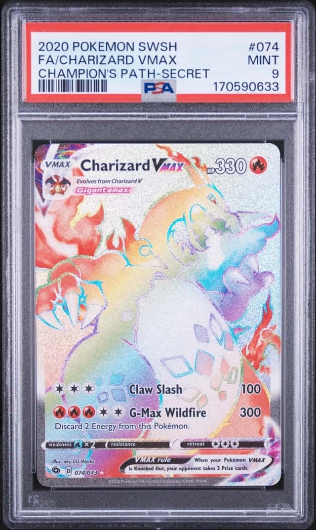 2020 POKEMON SWORD & SHIELD CHAMPION'S PATH SECRET FULL ART/CHARIZARD VMAX PSA 9