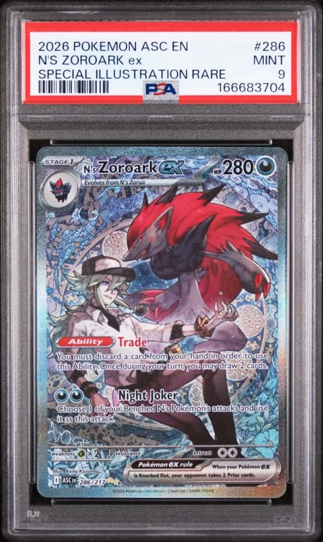 2026 POKEMON ASCENDED HEROES SPECIAL ILLUSTRATION RARE #286 N'S ZOROARK EX PSA 9