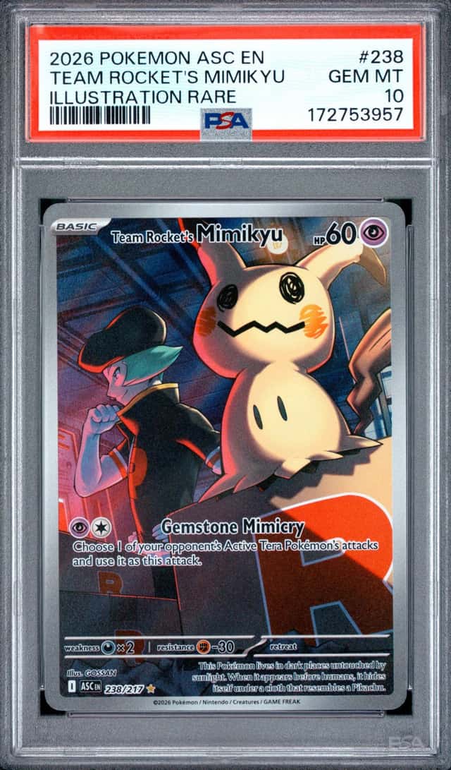 2026 POKEMON ASCENDED HEROES ILLUSTRATION RARE #238 TEAM ROCKET'S MIMIKYU PSA 10