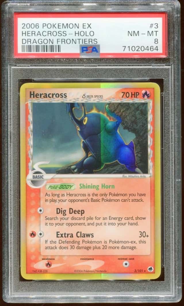 2006 POKEMON EX DRAGON FRONTIERS HERACROSS #3/101 RARE HOLO FOIL PSA 8 A E10