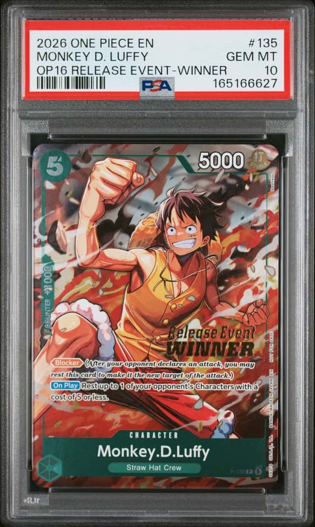2026 One Piece EN OP16 Release Event Winner #135 Monkey D Luffy PSA 10