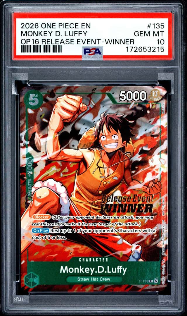 2026 ONE PIECE PROMOS OP16-RELEASE EVENT-WINNER #135 MONKEY D. LUFFY PSA 10