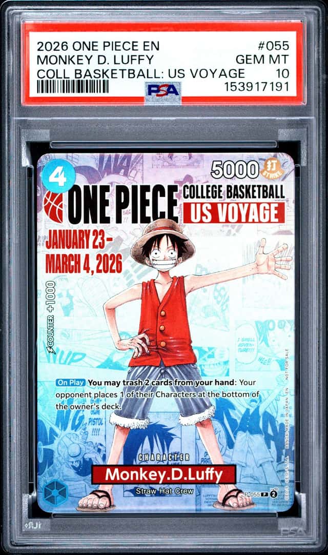 2026 ONE PIECE COLLEGE BASKETBALL: US VOYAGE PROMOS #055 MONKEY D. LUFFY PSA 10