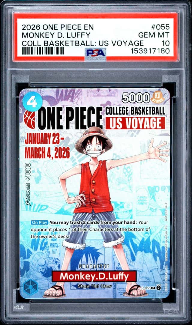2026 ONE PIECE PROMO COLLEGE BASKETBALL: US VOYAGE #055 MONKEY D. LUFFY PSA 10