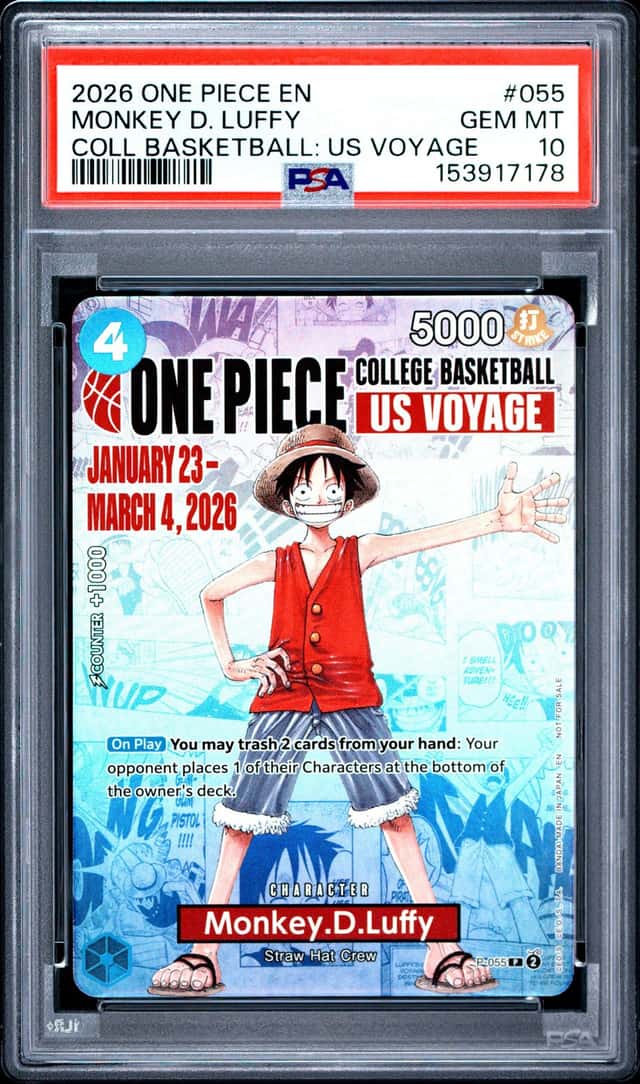 2026 ONE PIECE COLLEGE BASKETBALL: US VOYAGE PROMOS #055 MONKEY D. LUFFY PSA 10
