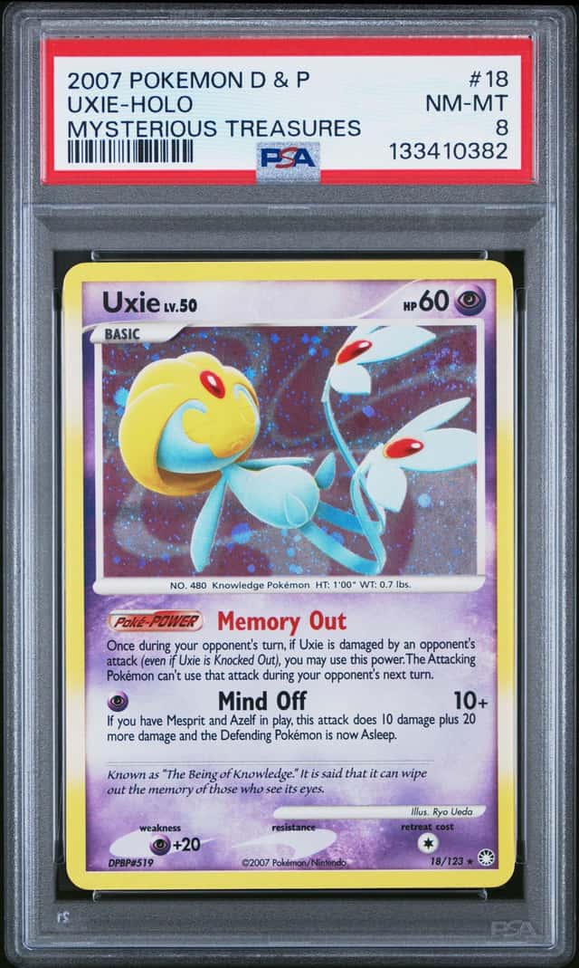 2007 PSA 8 Uxie Holo 18/123 Mysterious Treasures Pokemon Diamond Pearl Swirl 🌀