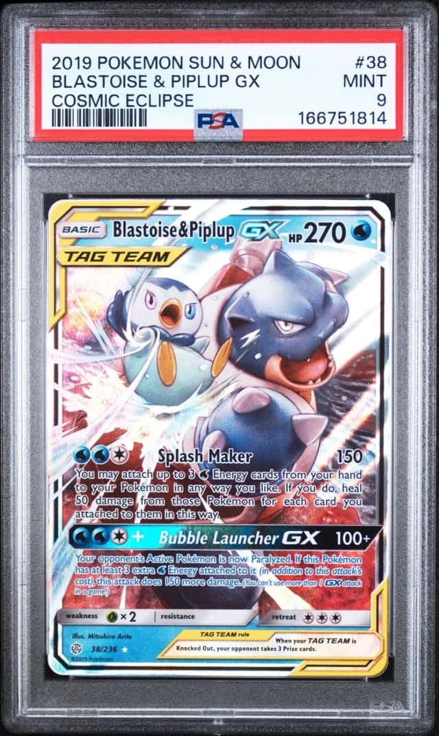 Pokemon Blastoise & Piplup Gx Cosmic Eclipse 38/236 PSA 9 Mint